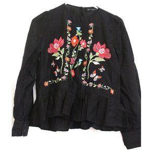 Zara Silk Dress Peplum hem Long Floral Cottagecore Goth Grunge Halloween Sz XS